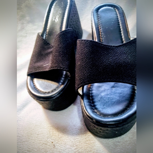 Flirty Platform Espadrile Sandals, Open Toe Slide, 3.75" Wedge Heel, Size 37/US6 - Picture 1 of 15